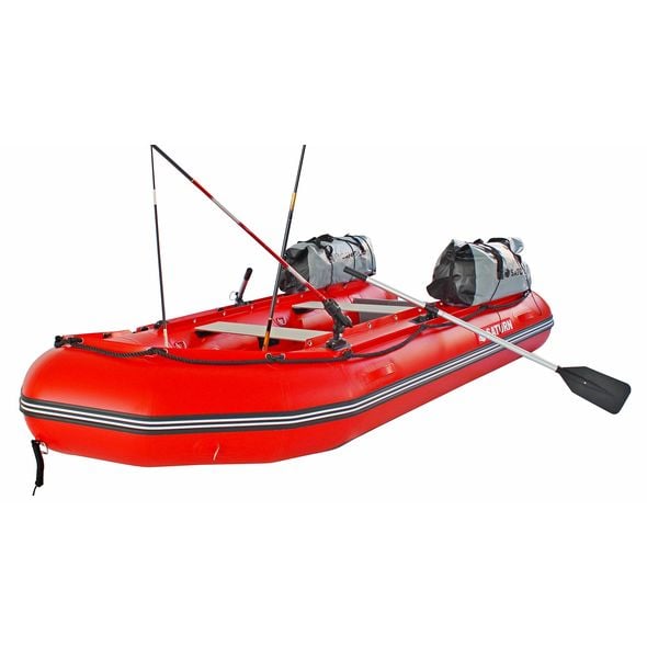 Shown with optional rod holders and dry bags