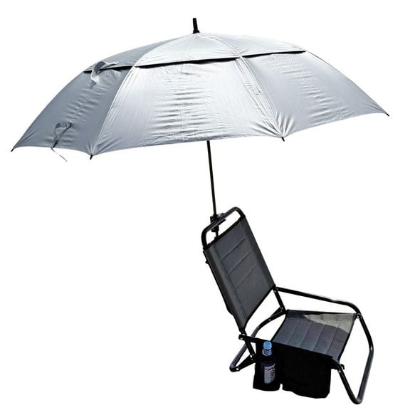 Beach chair with golf umbrella installed